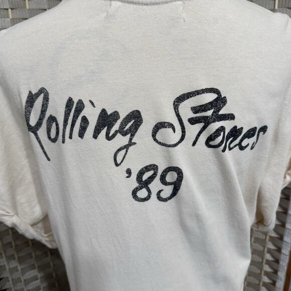 Daydreamer Free People Rolling Stones ‘89 Long T-shirt Dress Size S Cream Slit - Picture 5 of 10